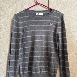 Y2K Hollister Women's Charcoal Striped Crew Neck Sweater